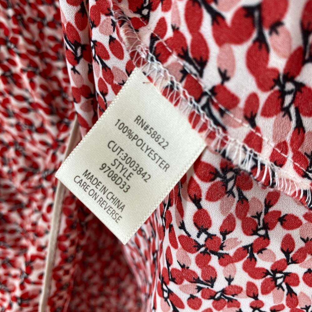 MAX STUDIO Blouse M Peasant Top Boxy Floral Round Neck Flared Sleeve Red - Picture 10 of 13